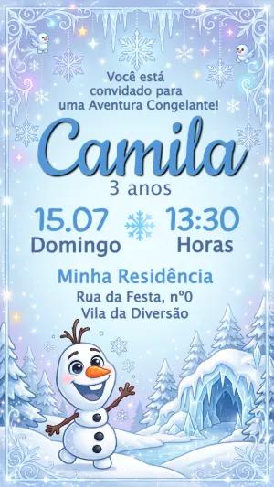 Convite de Aniversário Frozen com Olaf para Editar