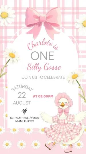 Silly Goose 1st Birthday Invitation | Editable Pink Template