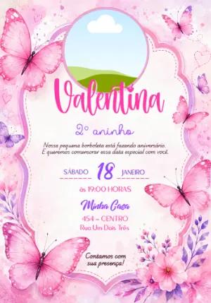 Convite Borboletas Aquarela com Foto para Aniversário Editável