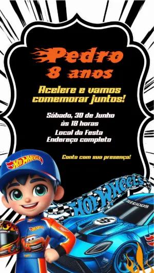 Convite Animado Aniversário Hot Wheels para Editar Online
