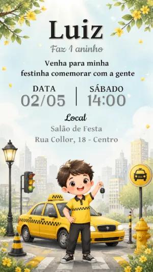 Convite de Aniversário Infantil Tema Táxi Editável