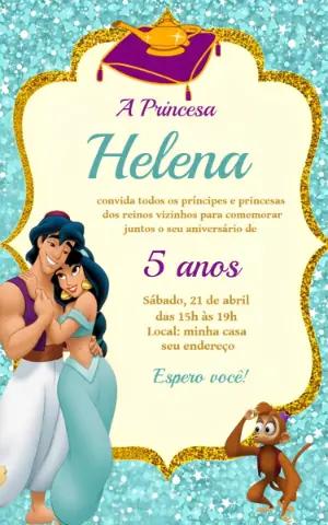 Convite de Aniversário Princesa Jasmine Editável