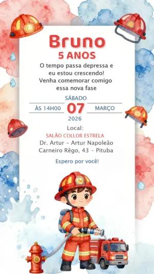 Convite Digital Festa Bombeiro Aquarela Editável