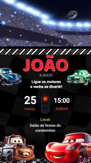Convite Animado de Aniversário Tema Carros para Editar