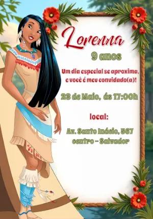 Convite Aniversário Pocahontas para Editar Online
