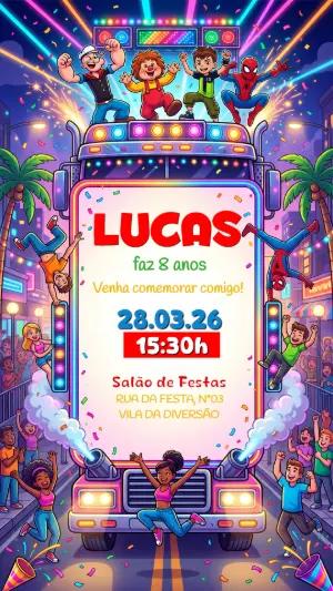 Convite de Aniversário Carreta Furacão Infantil para Editar