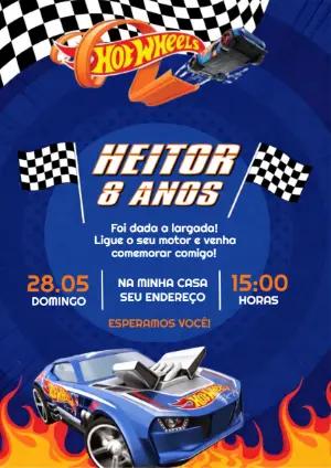 Convite de Aniversário Hot Wheels Corrida de Carros para Editar
