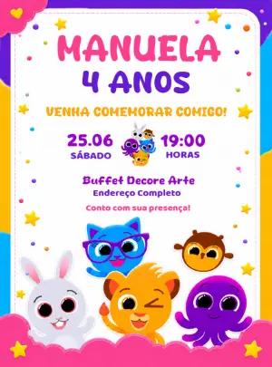 Convite de Aniversário Bolofofos Colorido para Editar
