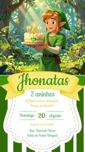 Convite de Aniversário Zelda Editável com Tema Floresta