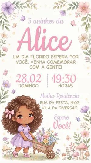 Convite Digital Aniversário Jardim Encantado Menina Editável