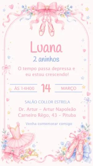 Convite de Aniversário Bailarina Aquarela Delicado para Editar