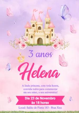 Convite Aniversário Castelo Princesa para Editar Online