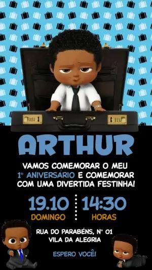 Convite de Aniversário Poderoso Chefinho Negro Editável