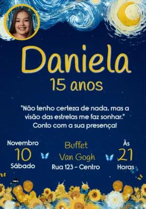 Convite Aniversário Van Gogh Noite Estrelada com Foto para Editar