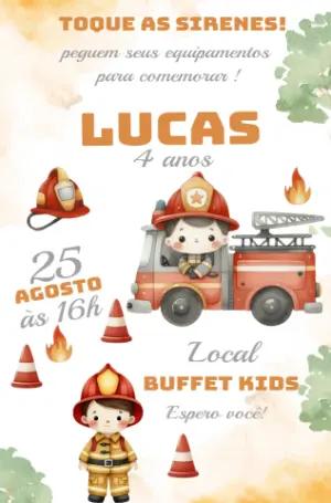 Convite de Aniversário Bombeiro Infantil para Editar Online