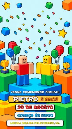 Convite de Aniversário Roblox Bloquinhos Editável