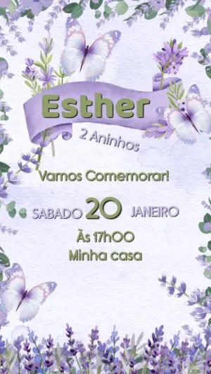 Convite Animado Aniversário Jardim Borboletas e Lavanda para Editar