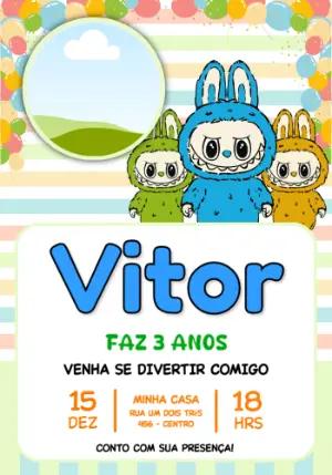 Convite de Aniversário Infantil Labubus para Editar