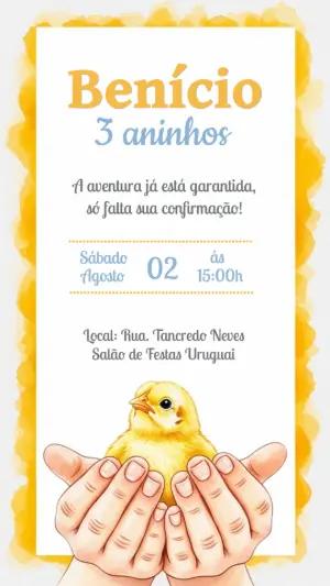 Convite Aniversário Fazendinha com Pintinho para Editar Online