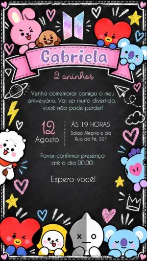 Convite de Aniversário BT21 Infantil para Editar Online