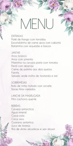 Menu de Casamento Floral Lilás para Editar Online
