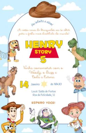 Convite de Aniversário Toy Story Colorido para Editar