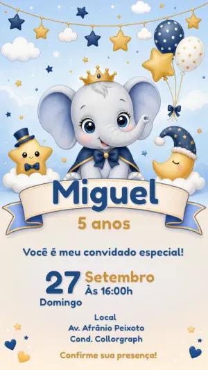 Convite de Aniversário Elefantinho Príncipe Editável