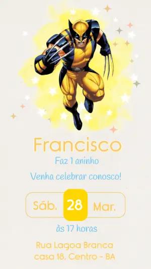 Convite Digital Aniversário Infantil Wolverine Editável
