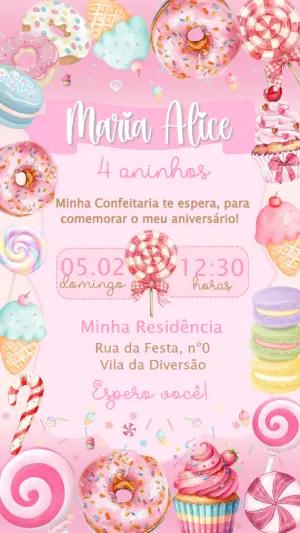 Convite de Aniversário Confeitaria Doce e Colorido para Editar