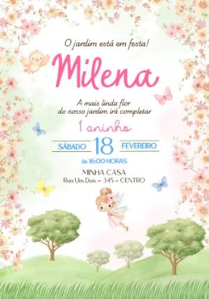Convite de Aniversário Jardim Encantado Aquarela para Editar