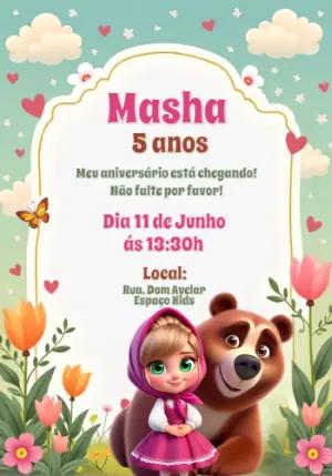 Convite de Aniversário Masha e o Urso Editável Online
