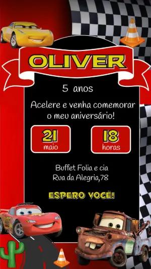 Convite Aniversário Carros com McQueen para Editar Online