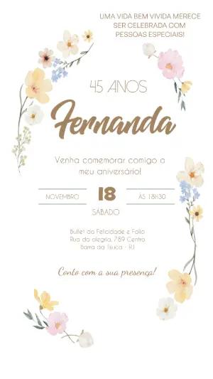Convite Digital Aniversário Feminino Floral Delicado Editável