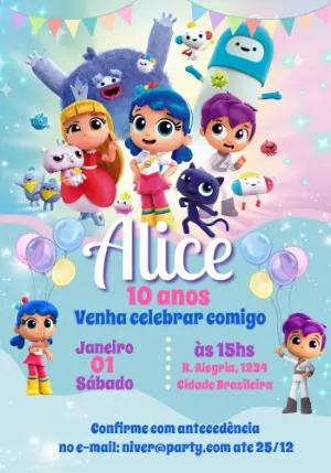 Convite Digital Infantil Vera e o Reino do Arco-Íris para Editar