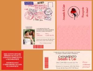 Convite de Casamento Editável Tema Passaporte do Amor