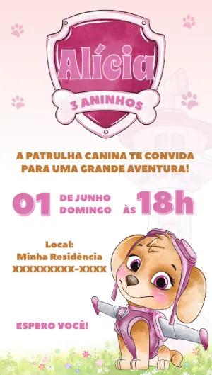 Convite Aniversário Skye Patrulha Canina para Editar Online