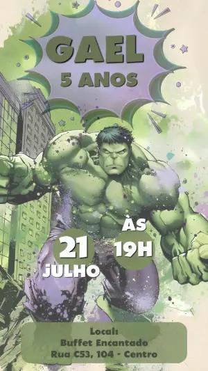 Convite de Aniversário Hulk Estilo Quadrinhos Editável