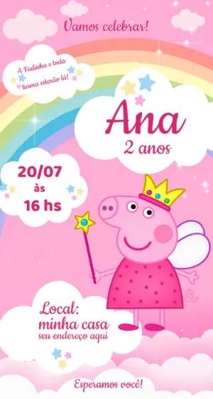 Convite de Aniversário Peppa Pig Fada para Editar Online