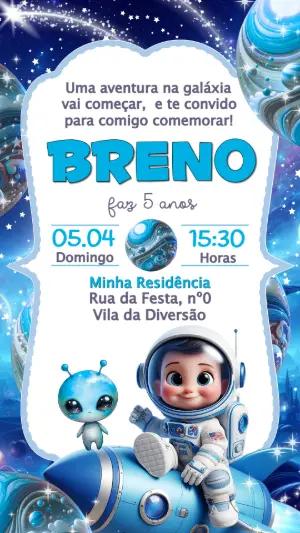 Convite de Aniversário Astronauta Infantil para Editar