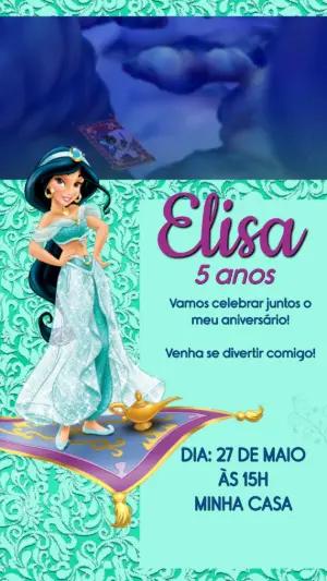 Convite Animado Aniversário Princesa Jasmine para Editar Online