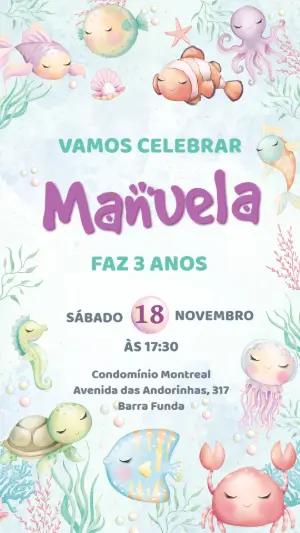 Convite de Aniversário Fundo do Mar para Editar Online