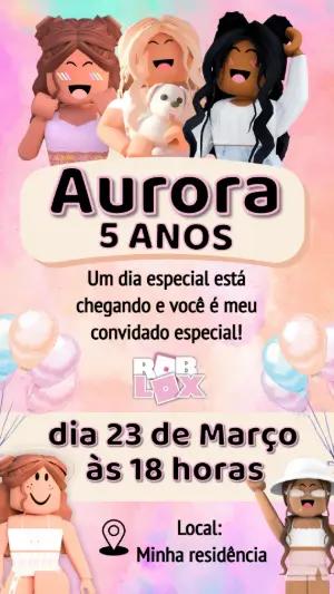 Convite de Aniversário Roblox Meninas Rosa Editável
