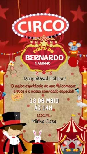 Convite Animado Aniversário Circo para Editar Online
