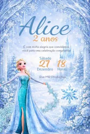 Convite Animado Frozen: Aniversário Princesa do Gelo para Editar
