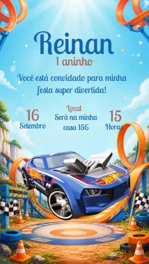 Convite de Aniversário Hot Wheels Editável para Menino