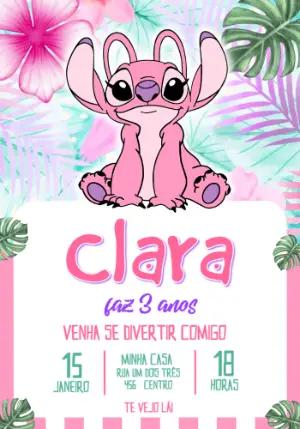 Convite de Aniversário Angel (Stitch Rosa) Tropical Editável