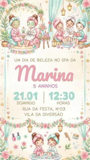 Convite de Aniversário Spa Day Meninas Aquarela Editável