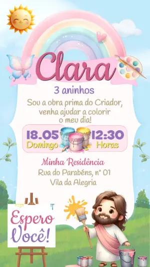 Convite de Aniversário Jesus Pintor do Mundo Menina Editável