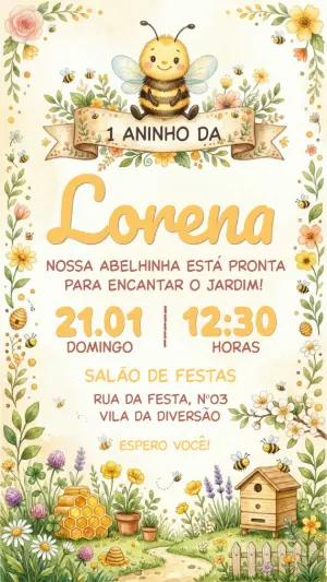 Convite de Aniversário Abelhinha Aquarela Editável