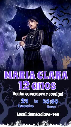 Convite de Aniversário Wandinha Addams para Editar